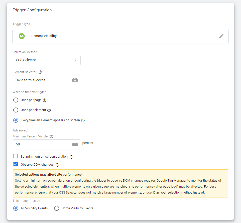 Screenshot settings Google Tag Manager